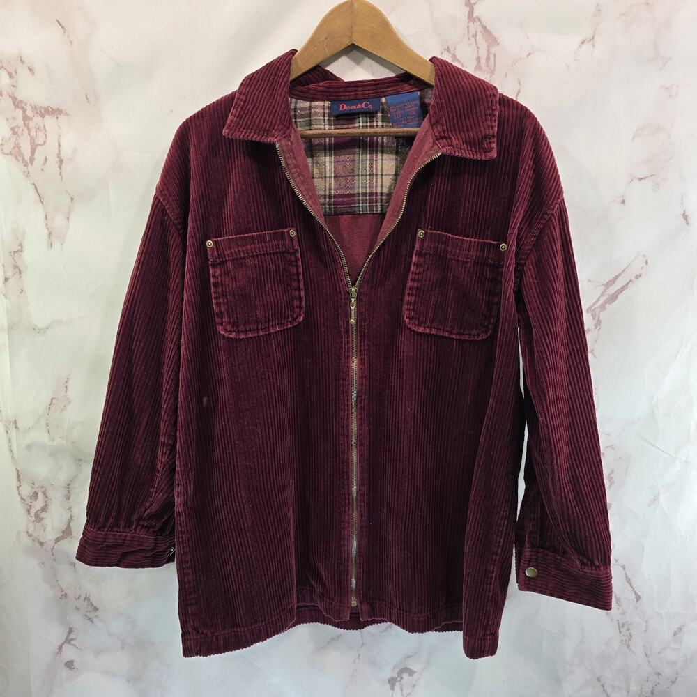 Vintage 90s Y2K Shirt Jacket Womens Large Corduroy Zip Shacket Maroon Red